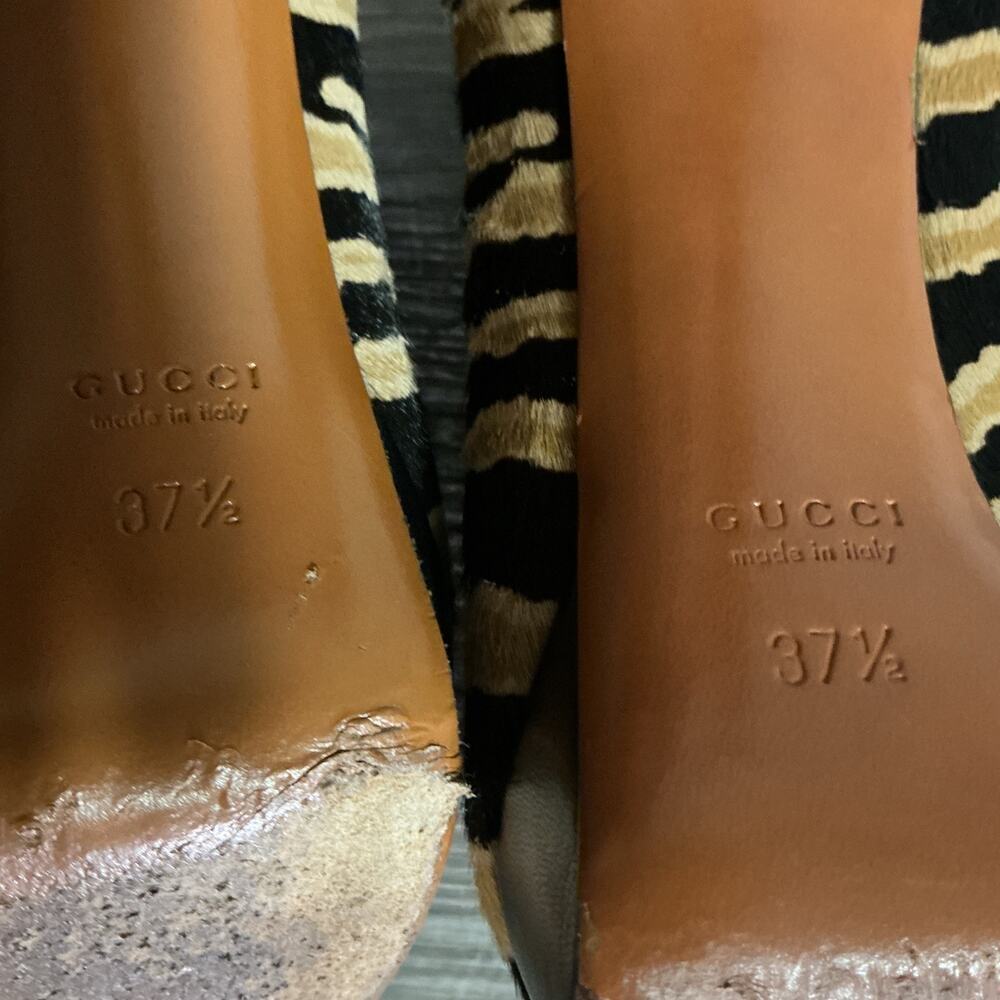Gucci Tiger Print Haircalf LaceUp Heels Vintage Pumps Size US 7.5 - Picture 9 of 16